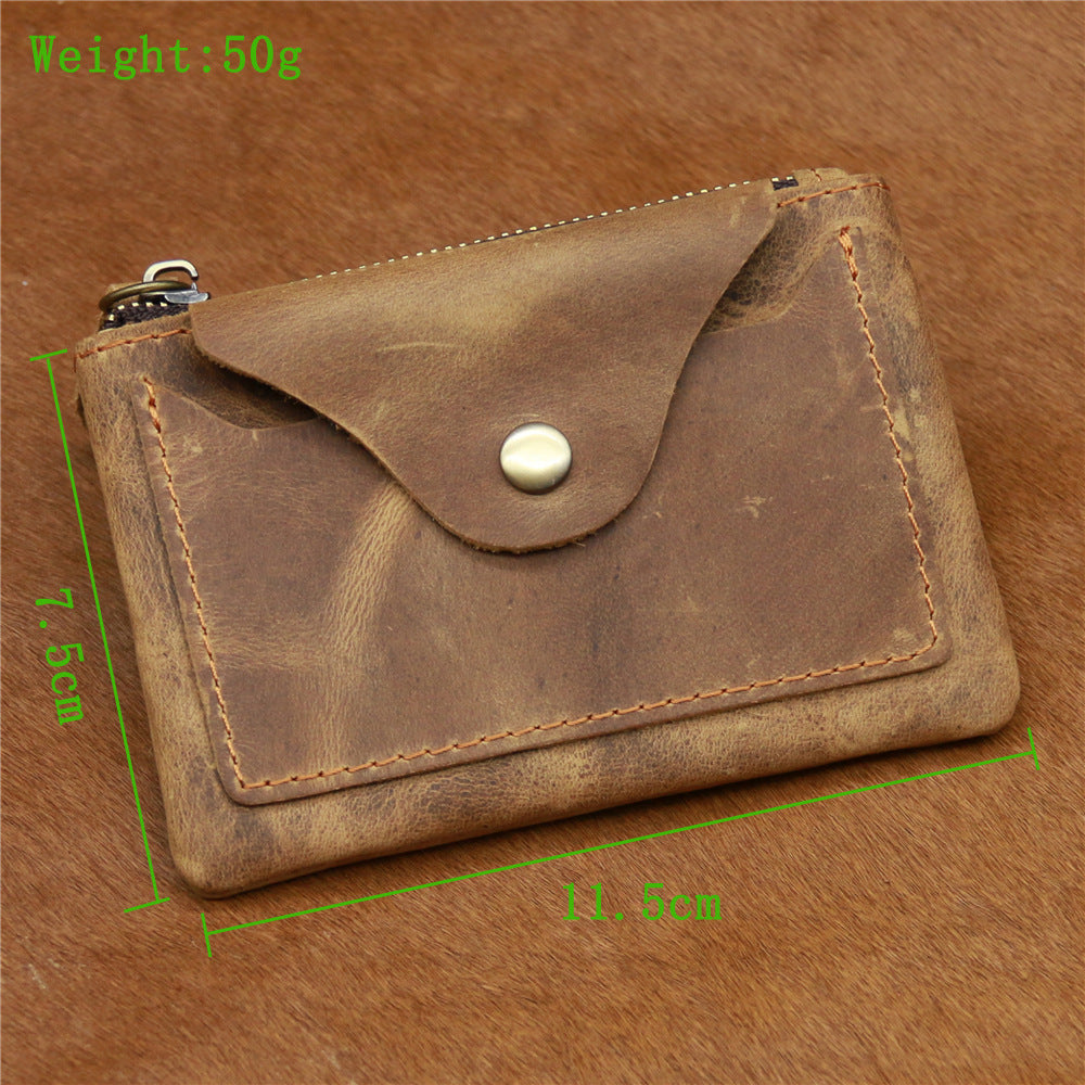 Small Leather Coin Purse Brown Ultra Thin Zipper Card Holder