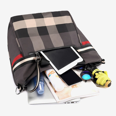 Tote Bag For Women Plaid Pattern Nylon Shoulder Bag