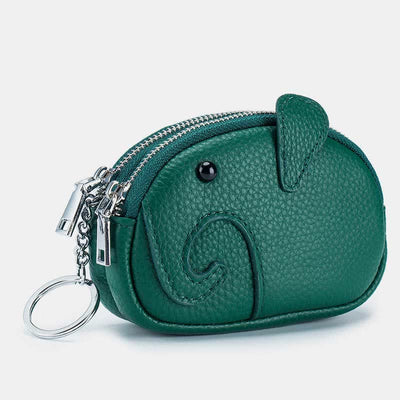 Genuine Leather Cute Elephant Coin Purse Zip Change Wallet Pouch