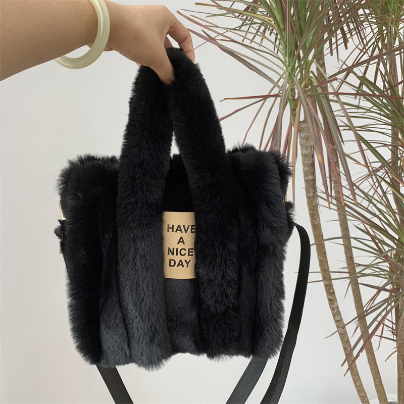 Crossbody Bag For Women Solid Color Faux Fur Large Handbag