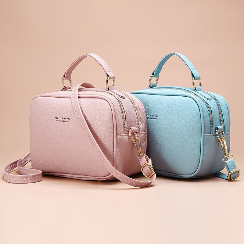 Top-Handle Bag for Women Simple Plain Color PU Leather Crossbody Bag