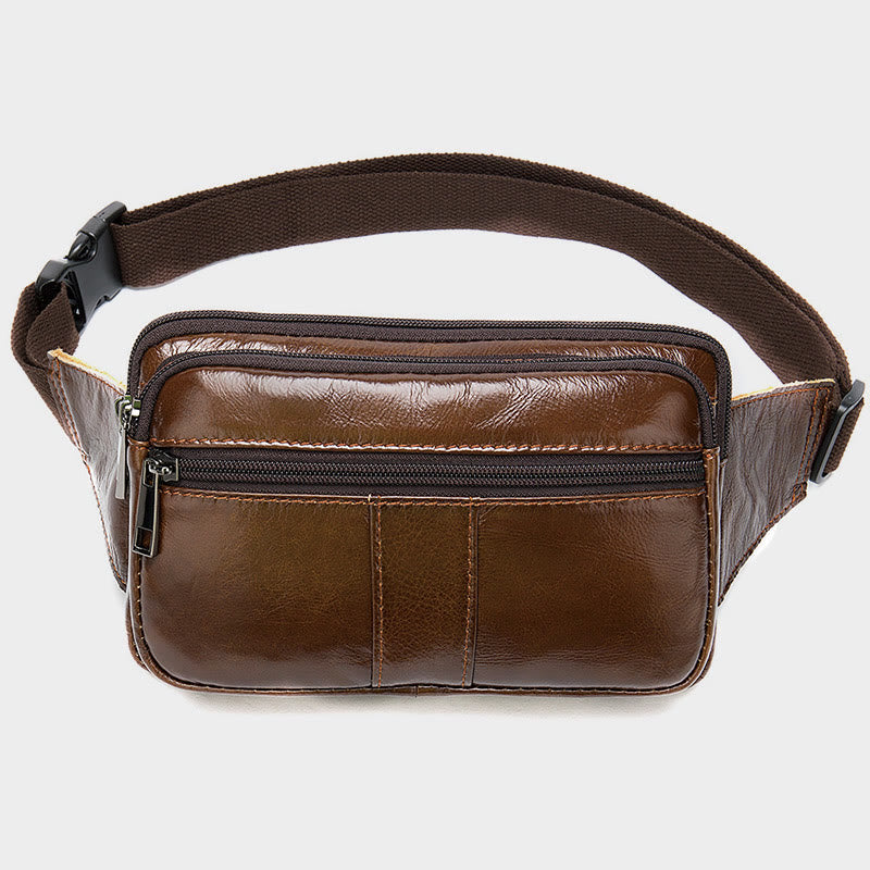 Waist Bag For Men Cowhide Leather Outdoor Running Crossbody Chest Bag