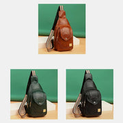Faux Leather Small Sling Backpack Multipurpose Double Zip Chest Bag Rushsack