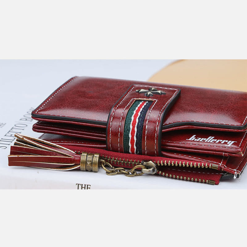 Short Bifold Wallet Retro Multi Slot Women Leather Purse