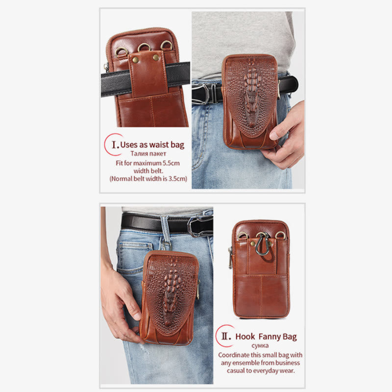 Mens Leather Phone Bag Durable Multifunction Wear Belt Waist Bag