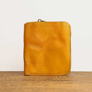 Leather Wallet For Men Double Folding Vintage Short Zipper Purse