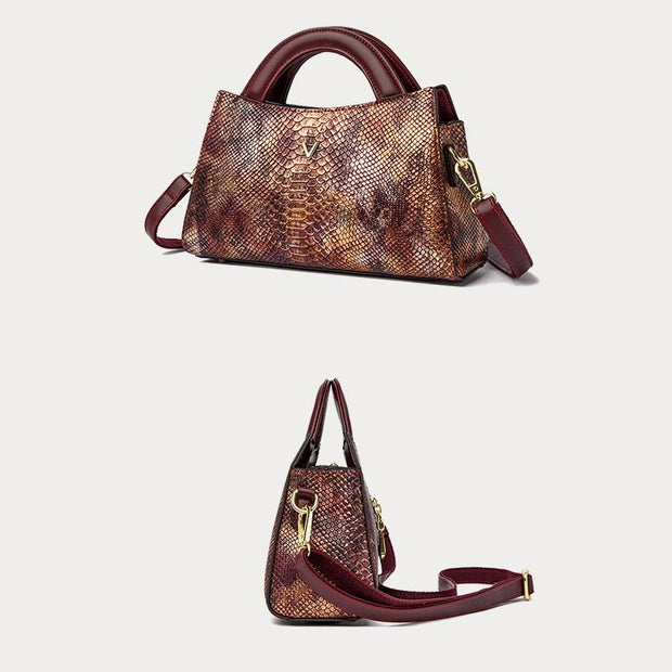 Top-Handle Bag For Women Snakeskin Grain Shape Elegant Crossbody Bag
