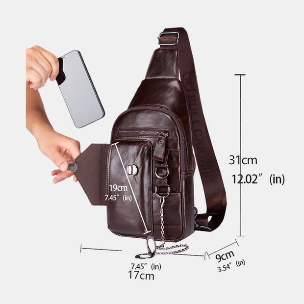Sling Bag For Men Soft Layer Cowhide Leather Interlock Chest Bag