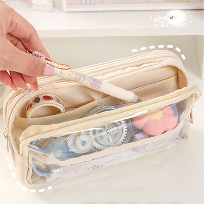 Pencil Case For Students Three Layer Transparent Simple Storage Case