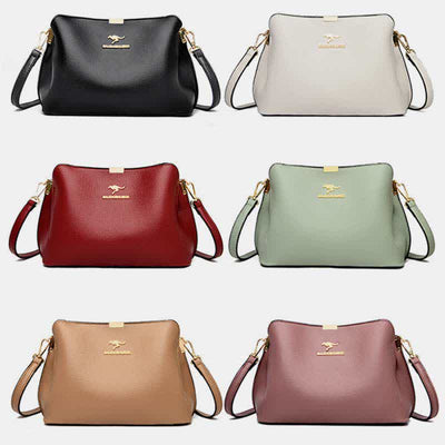 Small Leather Crossbody Handbags Purses Triple Compartment Crossover Shoulder Bag