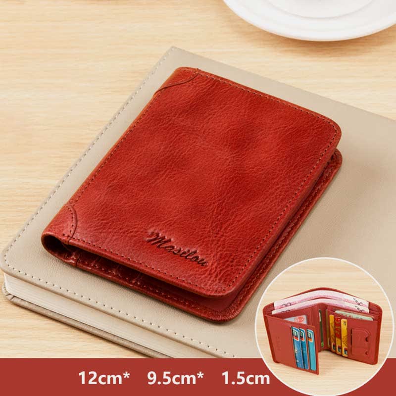 RFID Blocking Cowhide Leather Wallet Retro Roomy Front Pocket Wallet