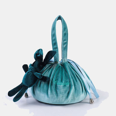 Cute Bunny Ear Drawstring Makeup Bag Embroidery Velvet Storage Bag