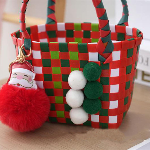 Cute Christmas Pattern Handbag For Holiday Woven Basket Bag