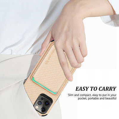 Magnetic Phone Wallet for iPhone Fiber Texture Phone Case with Magnetic Card Holder