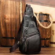 Leather Sling Bag Mens Chest Bag with USB Charging Port
