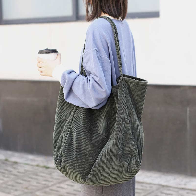 Extra Large Corduroy Tote Bag Casual Shopping Bag Shoulder Handbag