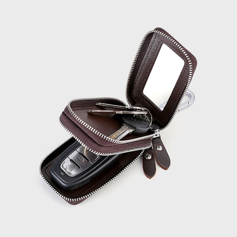 Retro Oil Wax Leather Car Key Chain Multi-function Storage Bag