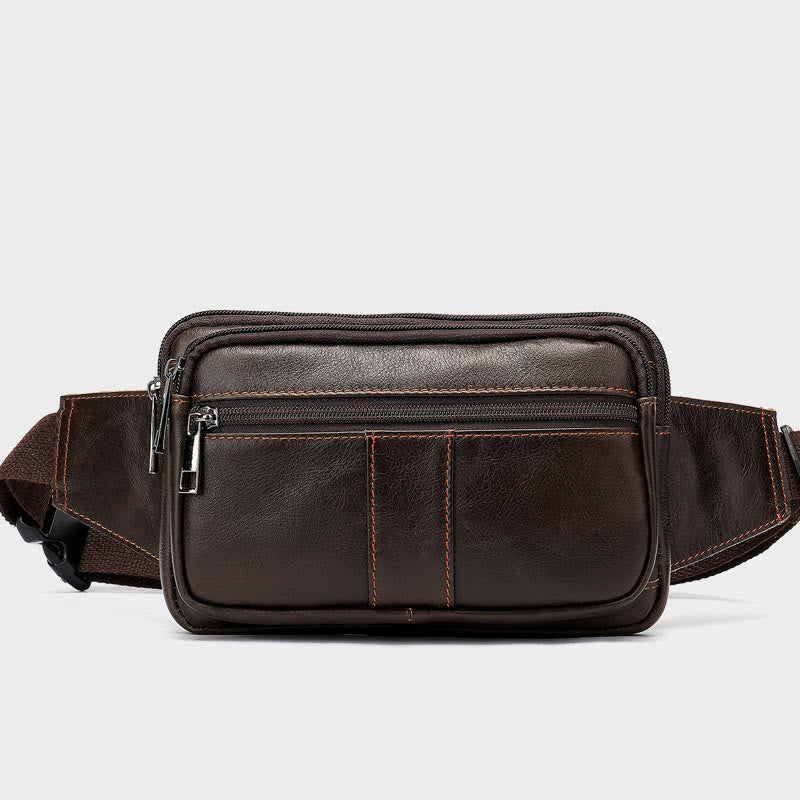 Waist Bag For Men Cowhide Leather Outdoor Running Crossbody Chest Bag