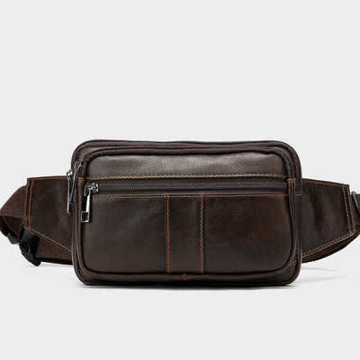 Waist Bag For Men Cowhide Leather Outdoor Running Crossbody Chest Bag