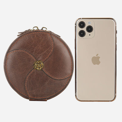 Round Coin Purse For Women Travel Genuine Leather Storage Bag