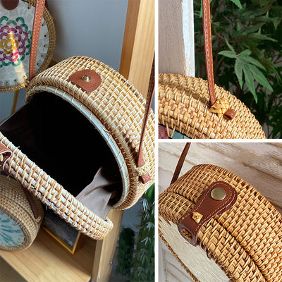 Rattan Straw Round Bag Vintage Cute Crossbody Travel Purse