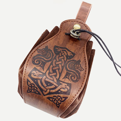 Leather Pouch Holster Portable Drawstring Purse LARP Renaissance Waist Bag