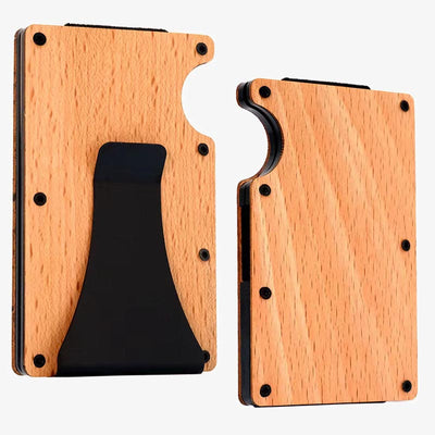 Women Men Wooden RFID Card Holder Alloy Large Money Clip