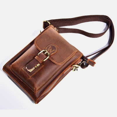 Genuine Leather Multifunction Waist Bag Crossbody Bag with Belt Loop