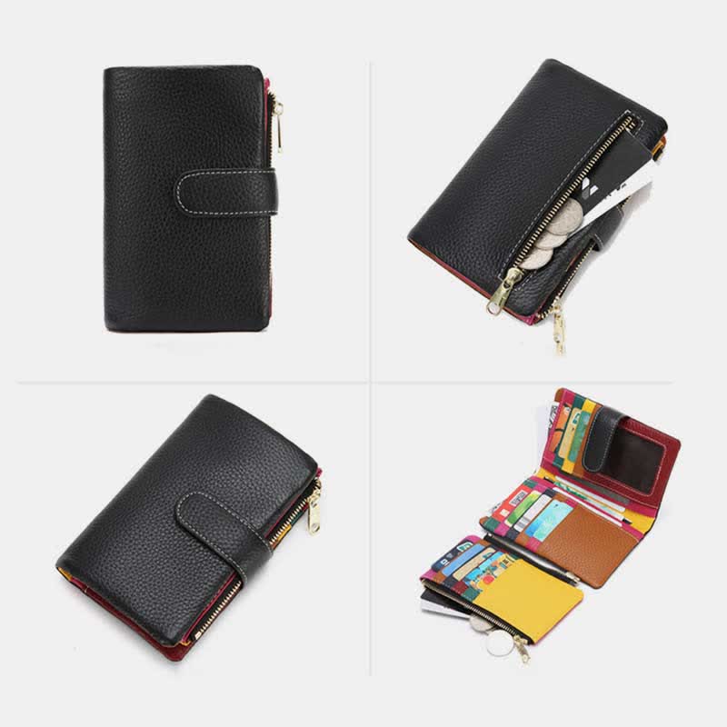 Multi-Slot Real Leather Wallet for Women RFID Blocking Bifold Compact Wallet