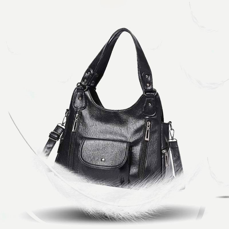 Double Large Compartment Tote Hobo Bag Leather Handbag with Crossbody Strap