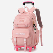 Girls Rolling Backpack For School Waterproof Nylon Wheels Purse
