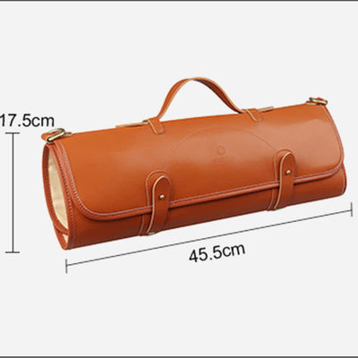 Genuine Leather Chef Knife Roll Bag Stores 10 Knives with Shoulder Strap