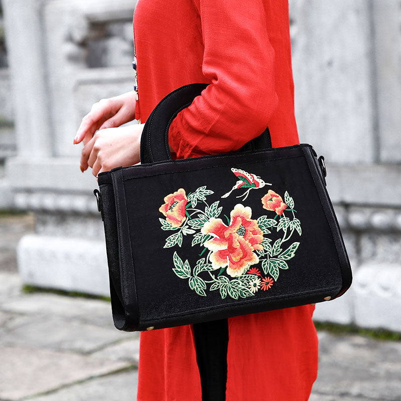 Ethnic Style Tote Floral Embroideried Crossbody Bag For Women