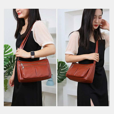 3 Zip Crossbody Purse for Women Lightweight Waterproof Leather Shoulder Bag