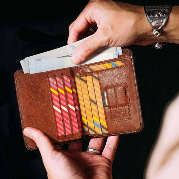 Ultra Thin Trifold Wallet For Men RFID Leather Short Purse