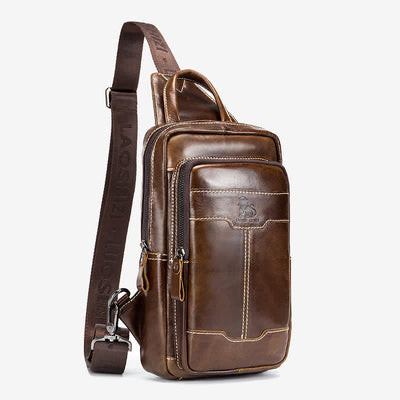 Small Genuine Leather Sling Crossbody Backpack Shoulder Bag for Men