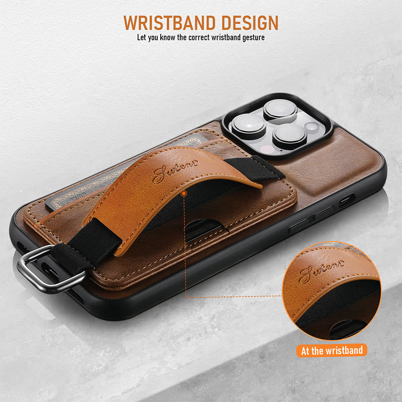 Phone Case With Wrist Strap Protective Pu Leather Case