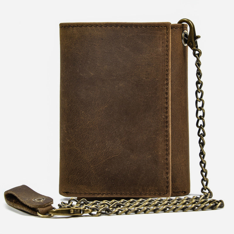 Wallet With Chain Mens Multiple Card Slot Triple Fold Purse