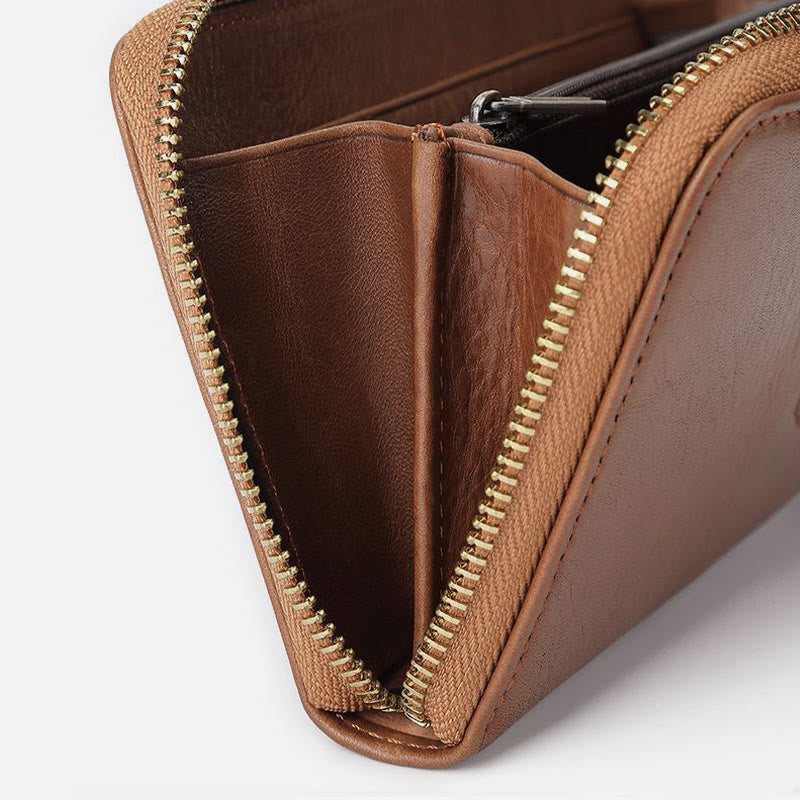 Genuine Leather Wallet For Women Men Solid Color Clutch Bag