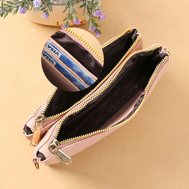 Double Compartment Phone Bag For Women Multifunctional Leather Crossbody Bag