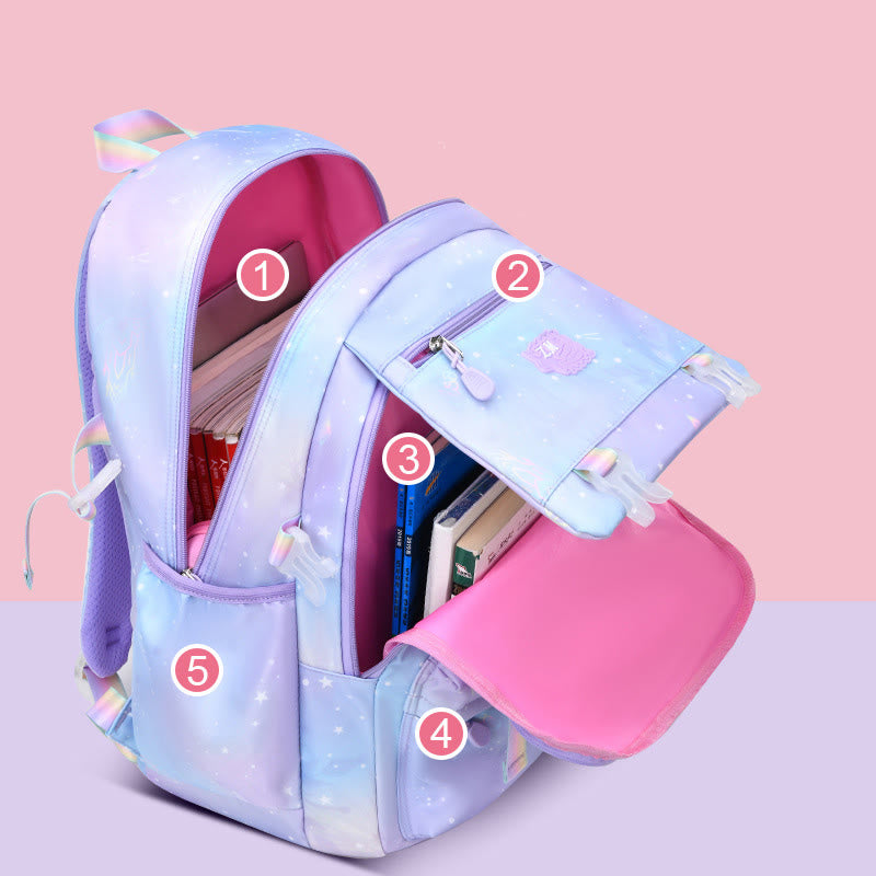 Backpack For Kids Gradient Color Lightweight Large Capacity Daily Schoolbag