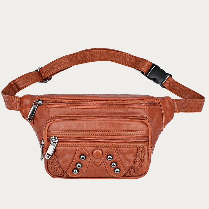 Rivet Waist Bag For Women Large Leather Crossbody Chest Bag