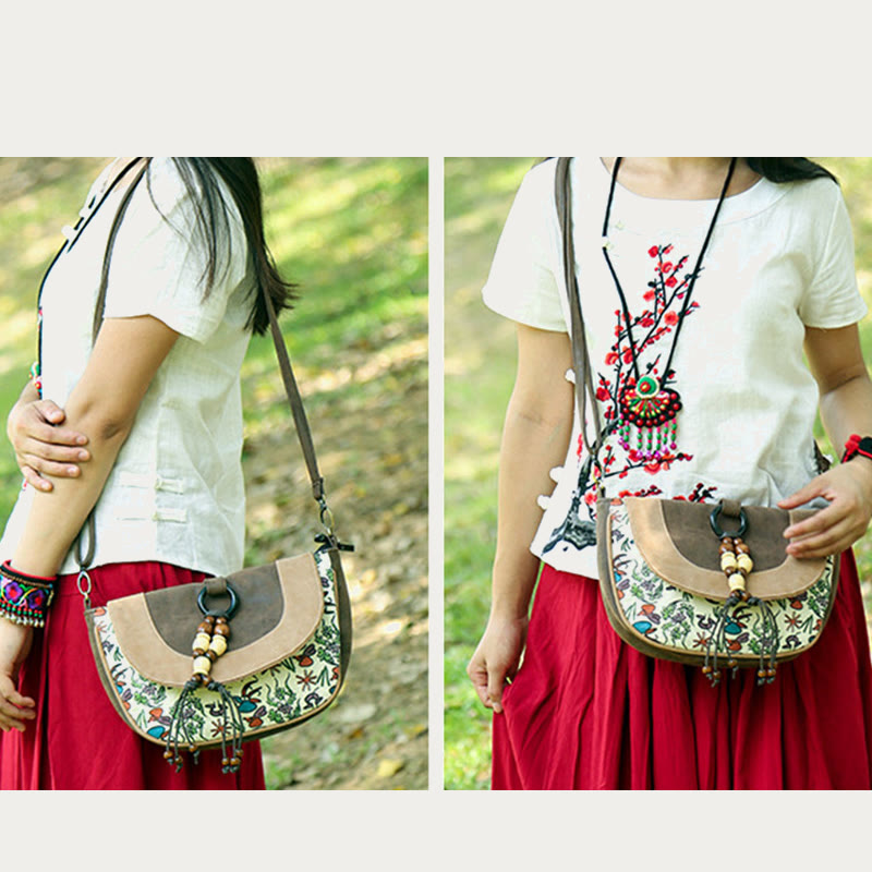 Crossbody Bag For Women Ethnic Style Printing PU Leather Bag