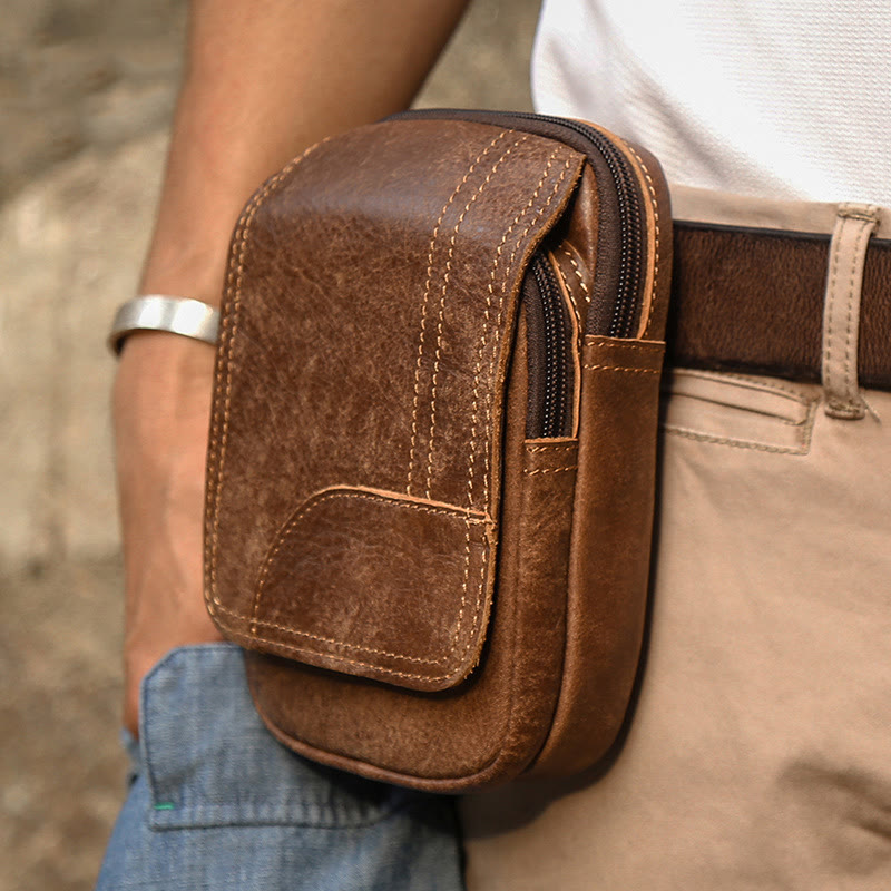 Waist Bag For Men Daily Outdoor Retro Real Leather Belt Loop Pouch