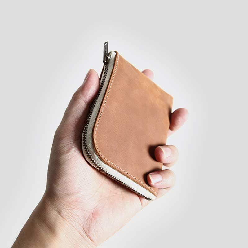 Retro Genuine Leather Coin Purse Slim Zip Change Pouch Wallet