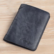 Retro Leather Wallet for Men Filp Bifold Short Wallet with Multi-Slot