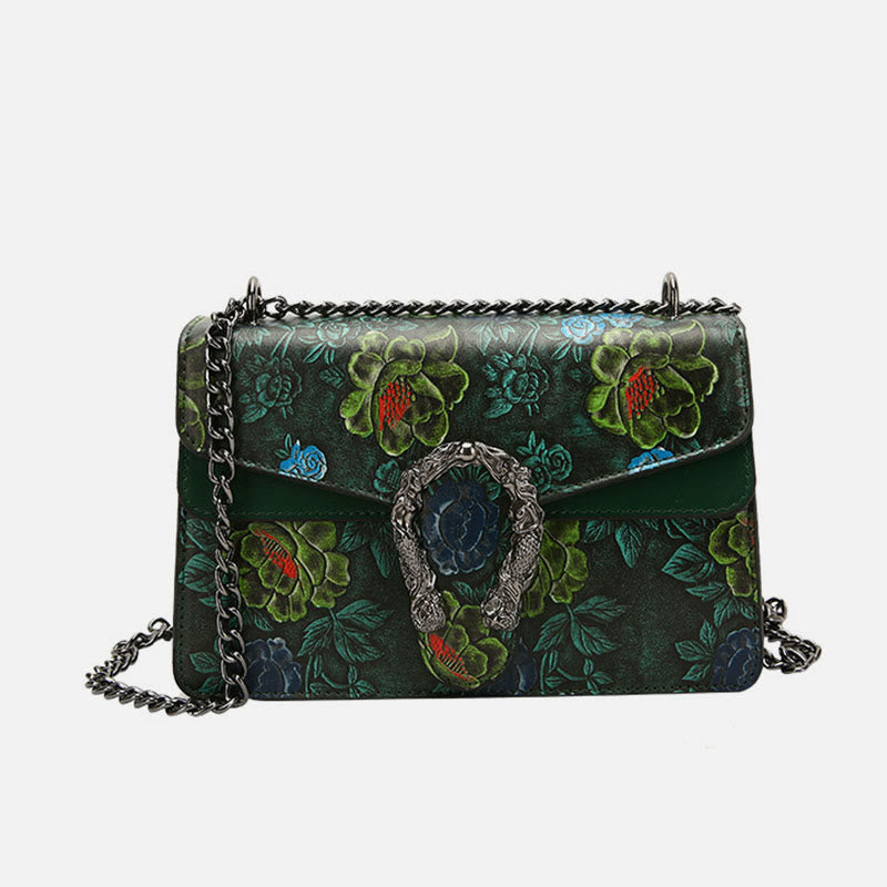 Clamshell Underarm Bag Women Floral Vegan Leather Crossbody Chain Bag