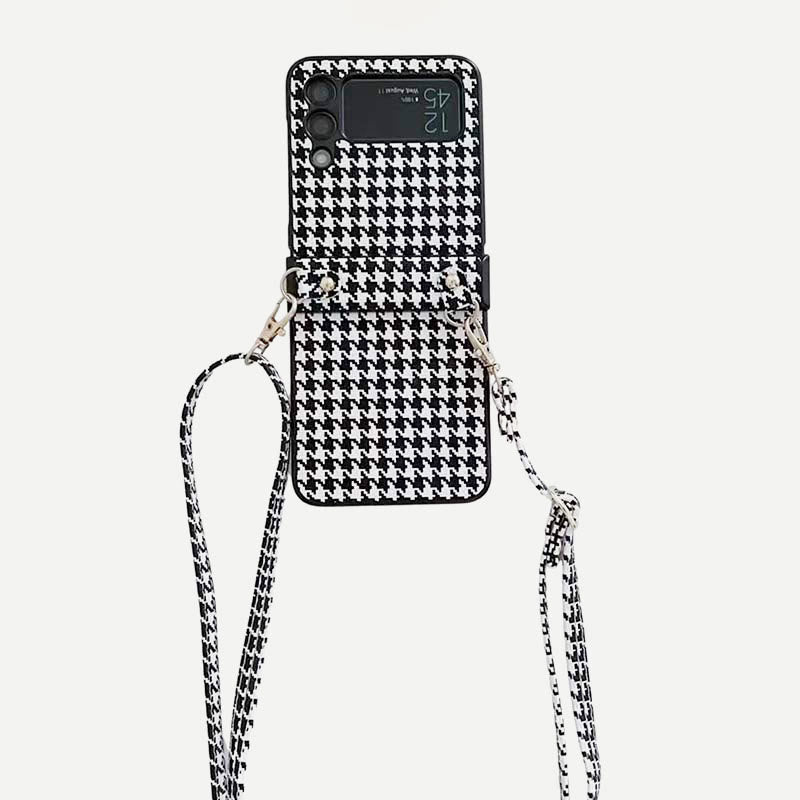 Phone Case for Samsung Galaxy Z Flip Houndstooth Crossbody Strap Case