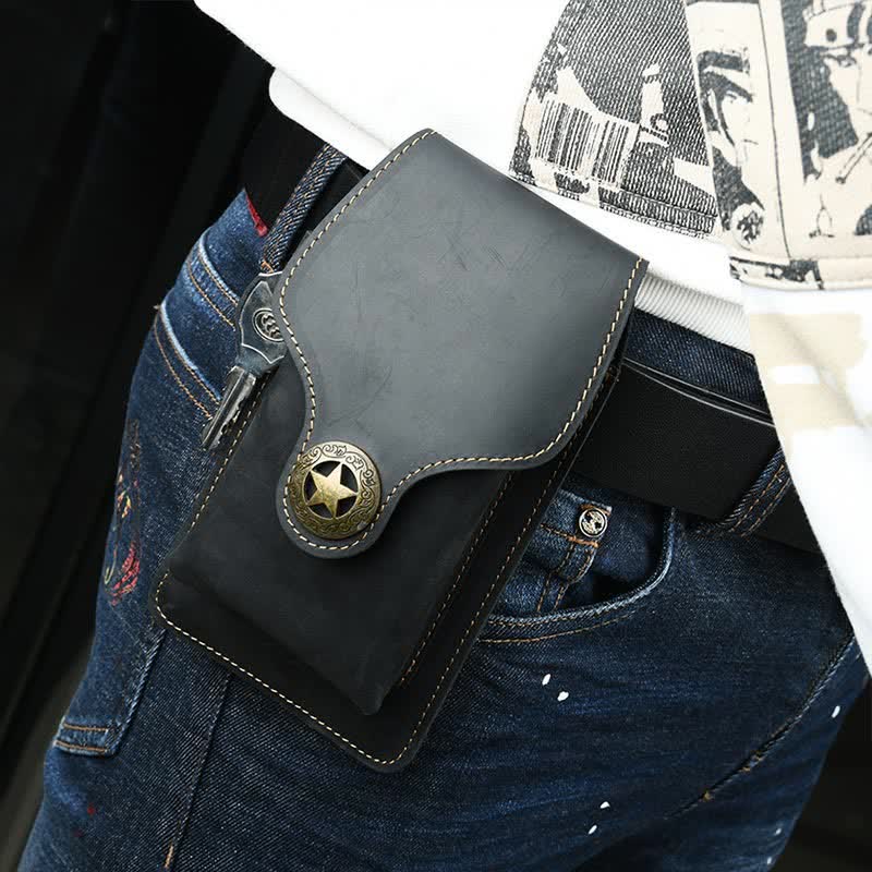 Genuine Leather Phone Holster for Men EDC Phone Belt Pack Bag