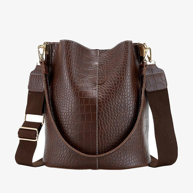 Crocodile Print Leather Cross Body Purse Single Shoulder Bucket Bag